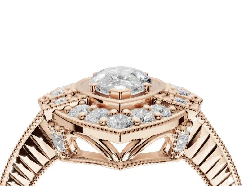 Pear-Shaped Vintage Halo Engagement Ring Setting | Art Deco Side Panels | Rose Gold