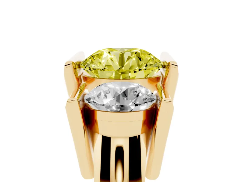 Fancy Yellow Round Cut Diamond Three-Stone Channel Set Ring Set in Yellow gold with Smooth Polished Band