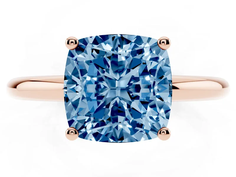 Cushion Cut Micro-Prong Hidden Halo Engagement Ring Setting for a Fancy Blue Lab-Grown Diamond | Plain Band | Rose Gold