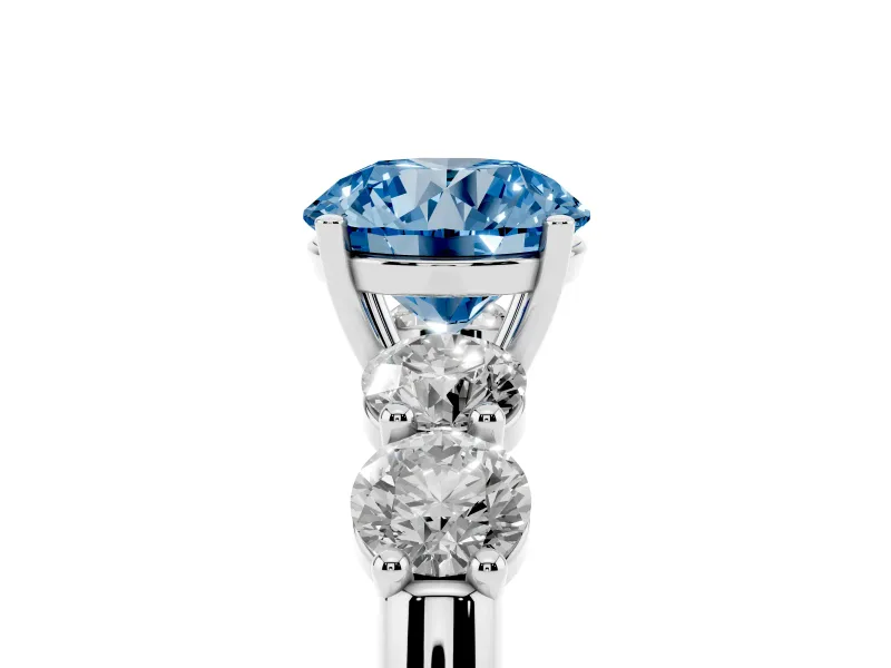 Round Five Stone Engagement Ring Setting for a Fancy Blue Lab-Grown Diamond | Prong Set Side Stones | Sterling Silver