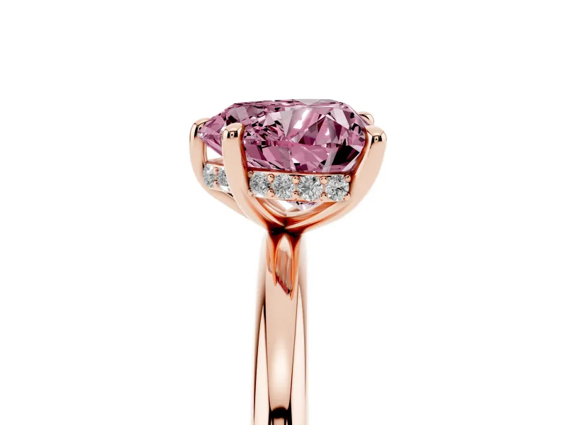 Fancy Pink Heart Cut Diamond Solitaire Ring Set in Rose gold with Thin Band and Prong Setting