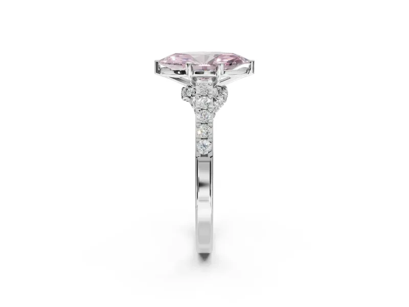 Marquise Pavé Solitaire Engagement Ring Setting for a Fancy Pink Lab-Grown Diamond | Crossover Gallery | White Gold