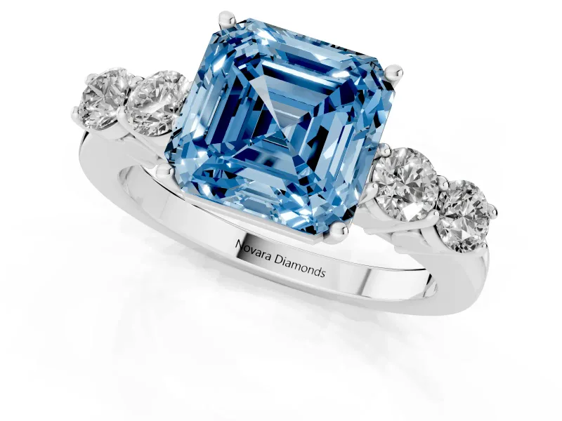 Asscher Cut 5 Stone Engagement Ring Setting for a Fancy Blue Lab-Grown Diamond | Platinum