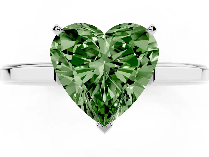 Fancy Green Heart Cut Diamond Solitaire Ring Set in White gold with Prong Setting and Classic Band