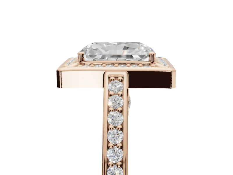 Radiant Cut Sectioned Halo Engagement Ring Setting | Pavé Gallery and Band | Rose Gold