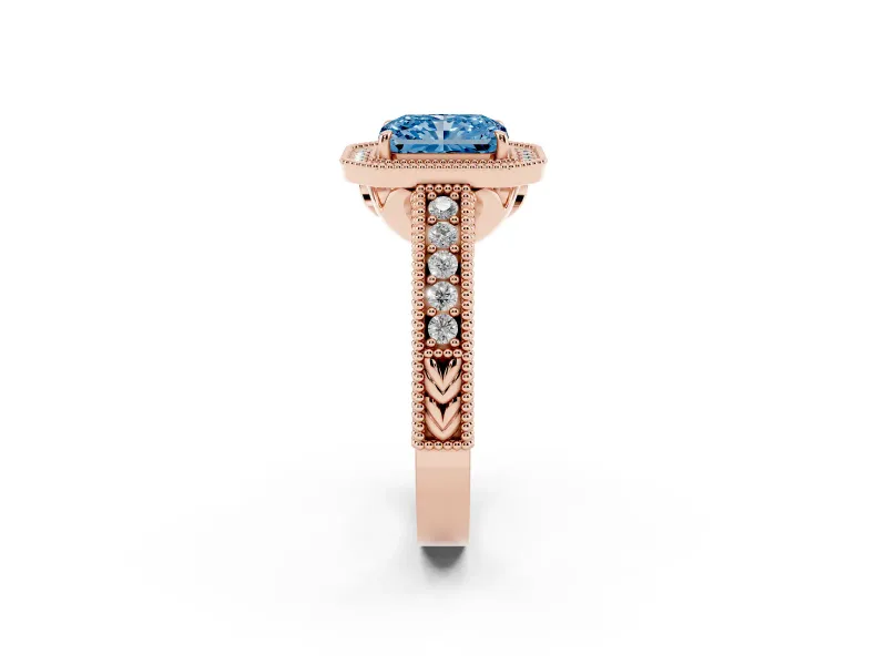 Radiant Cut Halo Engagement Ring Setting for a Fancy Blue Lab-Grown Diamond | Rose Gold