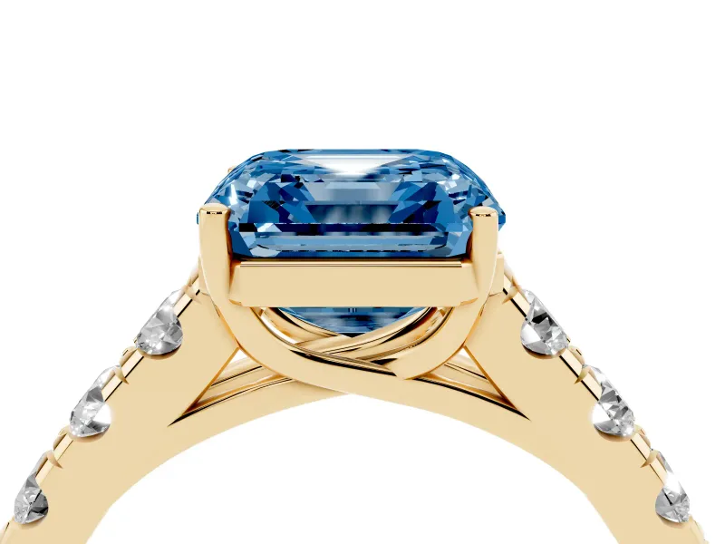 Asscher Cut Engagement Ring Setting for a Fancy Blue Lab-Grown Diamond | Yellow Gold - Design NV-24643