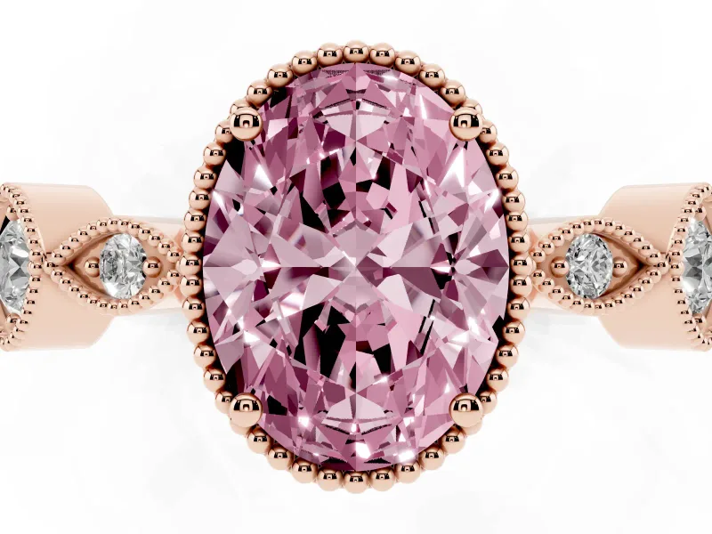 Oval Vintage Engagement Ring Setting for a Fancy Pink Lab-Grown Diamond | Rose Gold