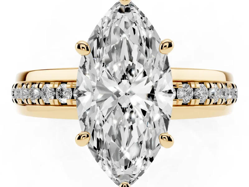 Marquise Channel Set Solitaire Engagement Ring Setting | Rope Collar Head | Yellow Gold