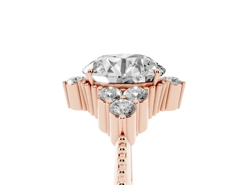 Round Vintage Cluster Engagement Ring Setting | Beaded Edges | Rose Gold