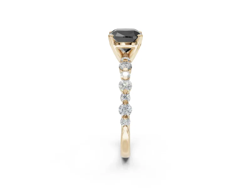 Cushion Cut Pavé Engagement Ring Setting for a Black Center | Alternating Accents | Yellow Gold