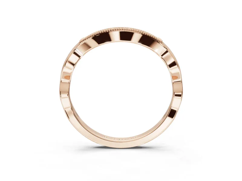 Round Lab-Grown Diamond Milgrain Deep Curve Wedding Band | Sculpted Shoulders | Rose Gold