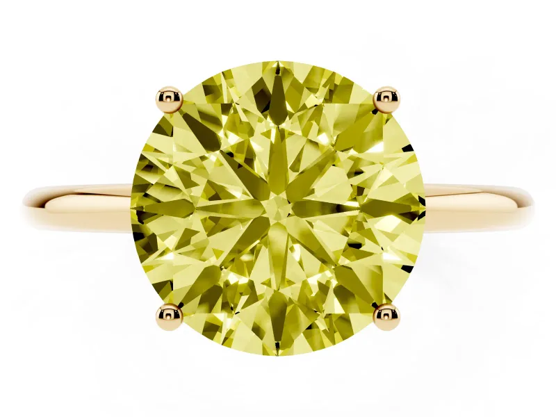 Round Thin Solitaire Engagement Ring Setting for a Fancy Yellow Lab-Grown Diamond | Straight Plain Band | Yellow Gold