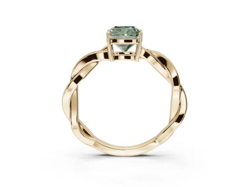 Cushion Cut Twisted Pavé Solitaire Engagement Ring Setting for a Fancy Green Lab-Grown Diamond | Yellow Gold