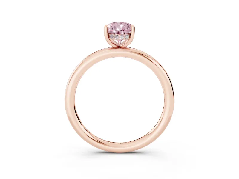 Fancy Pink Pear Cut Diamond Solitaire Ring Set in Rose gold with Thin Band and Prong Setting