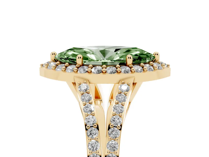 Marquise Split Shank Halo Engagement Ring Setting for a Fancy Green Lab-Grown Diamond | Yellow Gold