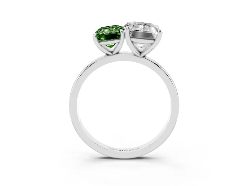 Fancy Green Emerald Cut and Emerald Cut Toi Moi Ring Set in White gold with Prong Setting