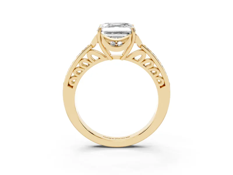 Asscher Cut Floral Pavé Engagement Ring Setting | Petal Accents | Yellow Gold