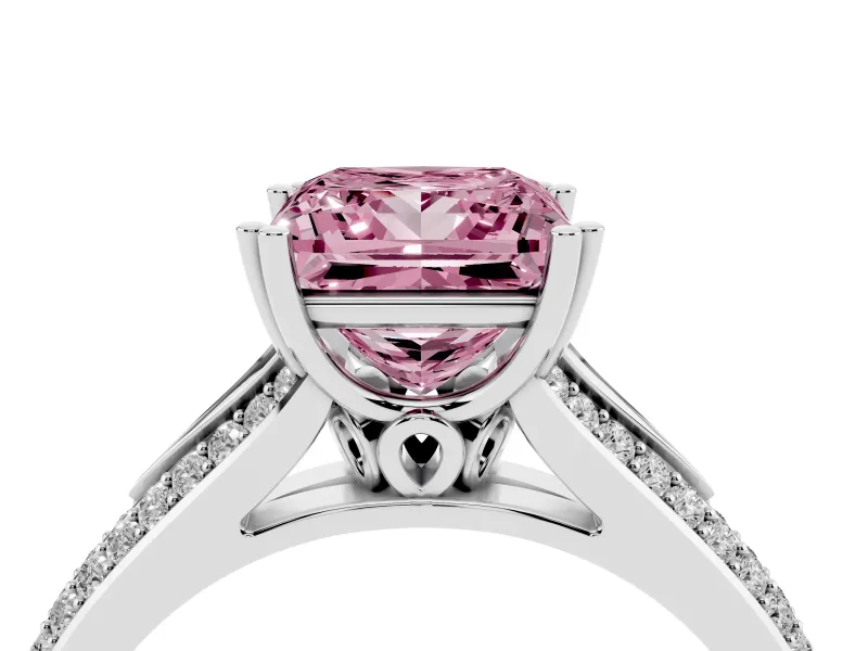 Princess Cut Split Shank Engagement Ring Setting for a Fancy Pink Lab-Grown Diamond | Pave Band | Sterling Silver