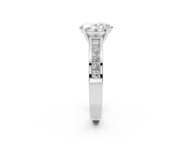 Oval Channel Set Engagement Ring Setting | Princess Cut Accents | Sterling Silver