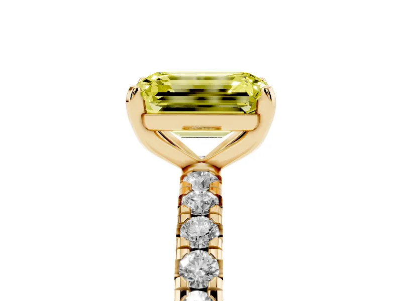 Emerald Cut Pavé Solitaire Engagement Ring Setting for a Fancy Yellow Lab-Grown Diamond | Yellow Gold