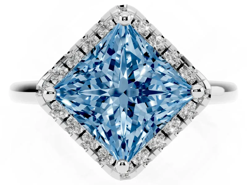 Princess Cut Halo Engagement Ring Setting for a Fancy Blue Lab-Grown Diamond | Plain Polished Band | Platinum