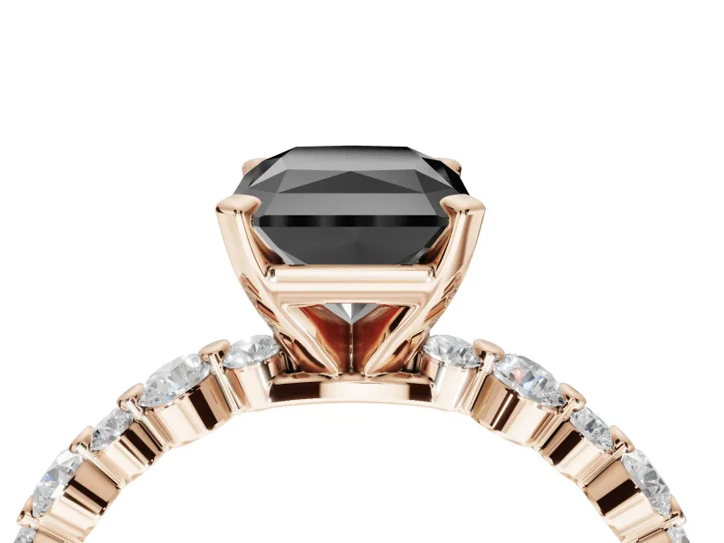 Radiant Cut Pavé Engagement Ring Setting for a Black Center | Alternating Accents | Rose Gold