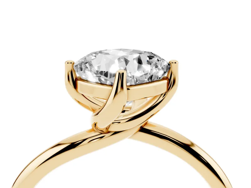 Cushion Cut Diamond Solitaire Engagement Ring Set in Yellow gold with Classic Plain Band