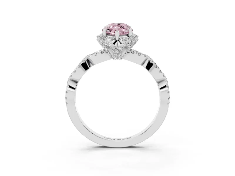 Marquise Milgrain Halo Engagement Ring Setting for a Fancy Pink Lab-Grown Diamond | Graduated Shoulders | White Gold
