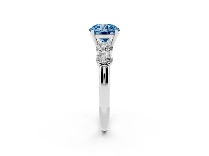 Round 5 Stone Engagement Ring Setting for a Fancy Blue Lab-Grown Diamond | White Gold