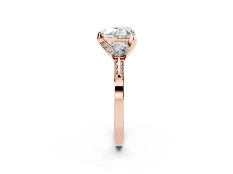 Heart-Shaped Hidden Halo Three Stone Engagement Ring Setting | Pave Gallery | Rose Gold