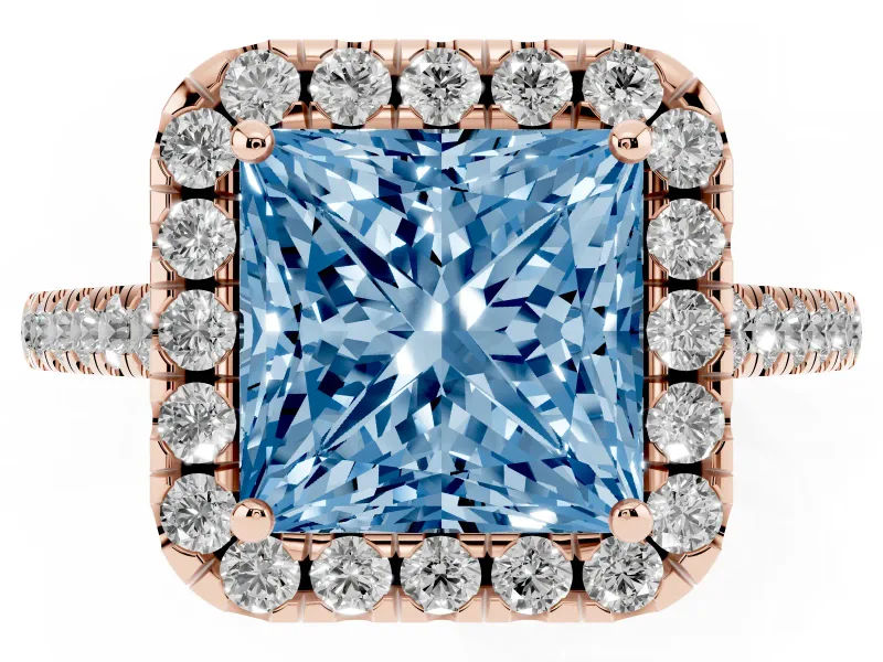 Princess Cut Raised Halo Engagement Ring Setting for a Fancy Blue Lab-Grown Diamond | Rose Gold