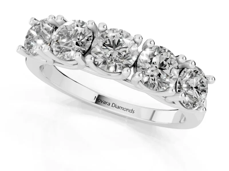Round Lab-Grown Diamond Five-Stone Wedding Band | Trellis Prongs | Platinum