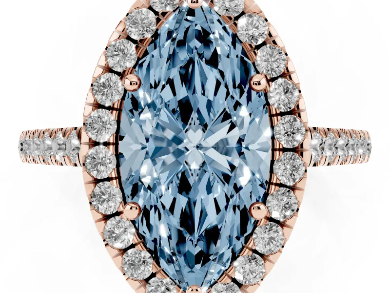 Marquise Raised Halo Engagement Ring Setting for a Fancy Blue Lab-Grown Diamond | Rose Gold