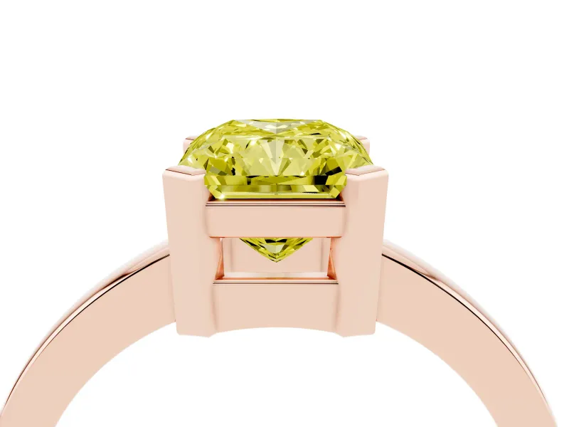 Radiant Cut Solitaire Engagement Ring Setting for a Fancy Yellow Lab-Grown Diamond | Flat Tab Prongs | Rose Gold
