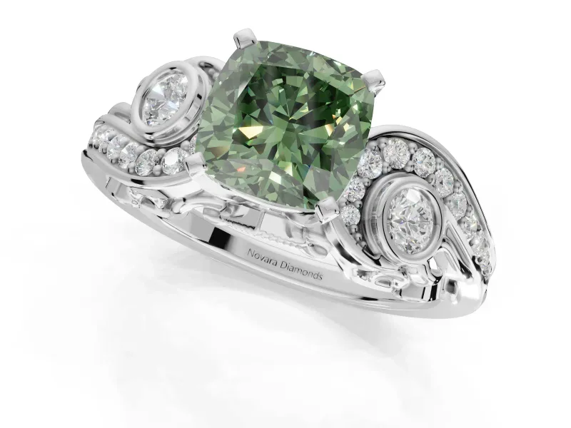 Cushion Cut Swirl Engagement Ring Setting for a Fancy Green Lab-Grown Diamond | Platinum