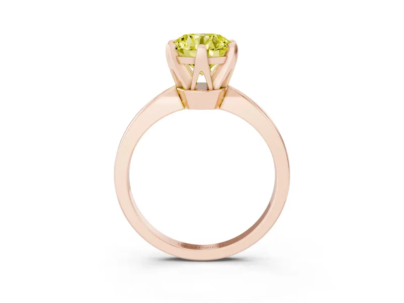 Fancy Yellow Round Cut Diamond Solitaire Engagement Ring Set in Rose gold with Slim Tapered Solitaire Band