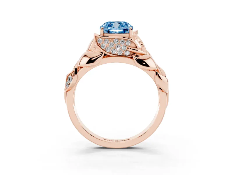 Cushion Cut Leaf Bypass Engagement Ring Setting for a Fancy Blue Lab-Grown Diamond | Rose Gold