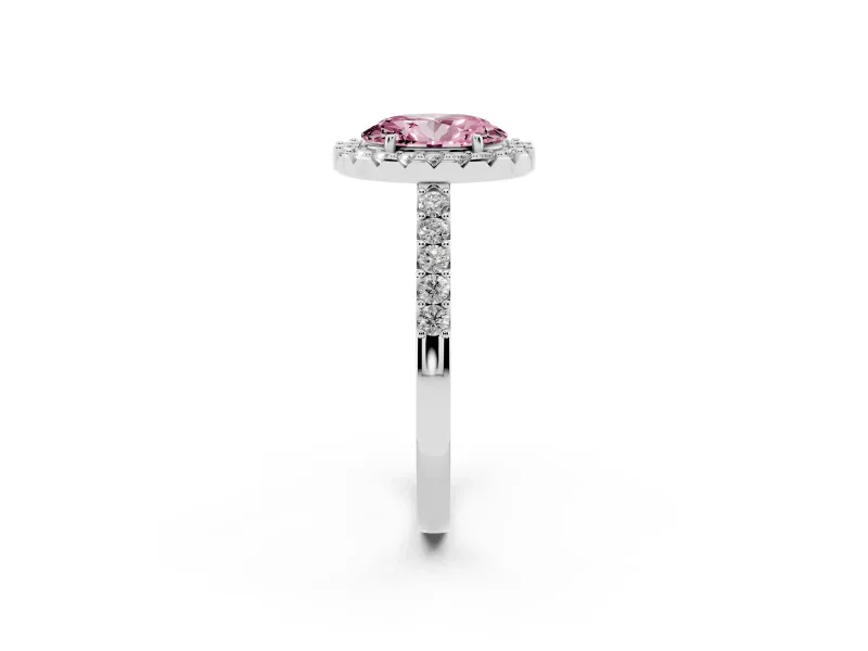 Oval Halo Engagement Ring Setting for a Fancy Pink Lab-Grown Diamond | Single Row Pavé Band | Sterling Silver
