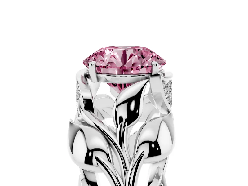 Round Leaf Bypass Engagement Ring Setting for a Fancy Pink Lab-Grown Diamond | Platinum