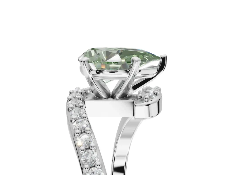 Pear-Shaped Bypass Pavé Engagement Ring Setting for a Fancy Green Lab-Grown Diamond | Platinum