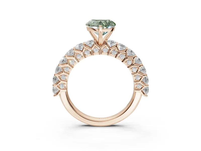 Heart-Shaped Shared Prong Engagement Ring Setting for a Fancy Green Lab-Grown Diamond | Rose Gold