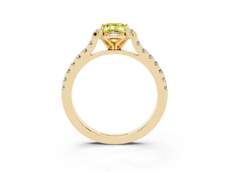 Emerald Cut Floral Petal Engagement Ring Setting for a Fancy Yellow Lab-Grown Diamond | Petal Accents | Yellow Gold