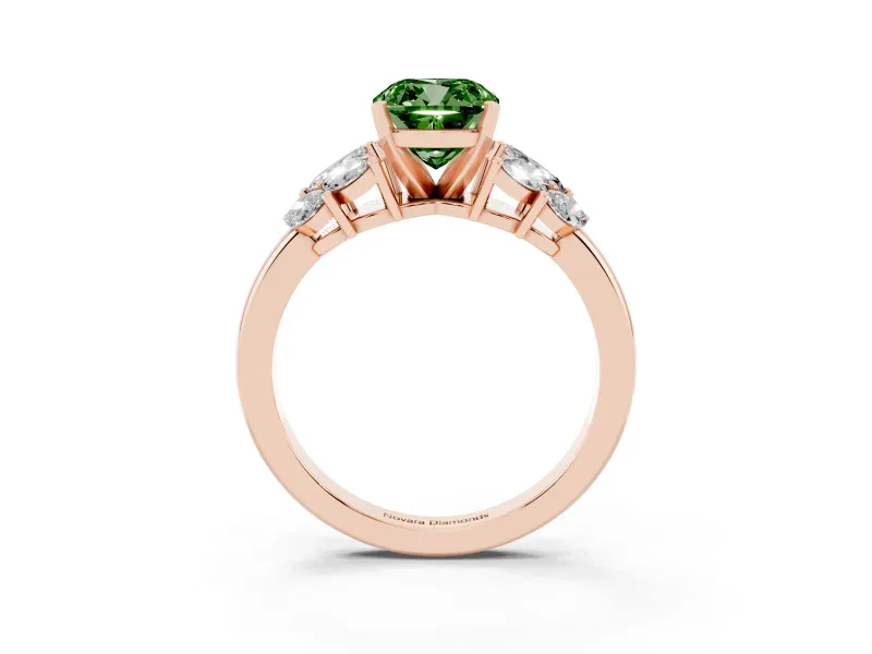 Cushion Cut Leaf Cluster Engagement Ring Setting for a Fancy Green Lab-Grown Diamond | Rose Gold
