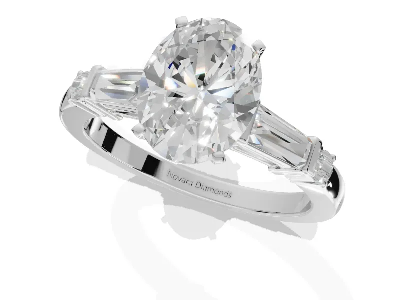 Oval Tapered Baguette Engagement Ring Setting | Bar Set Sides | White Gold