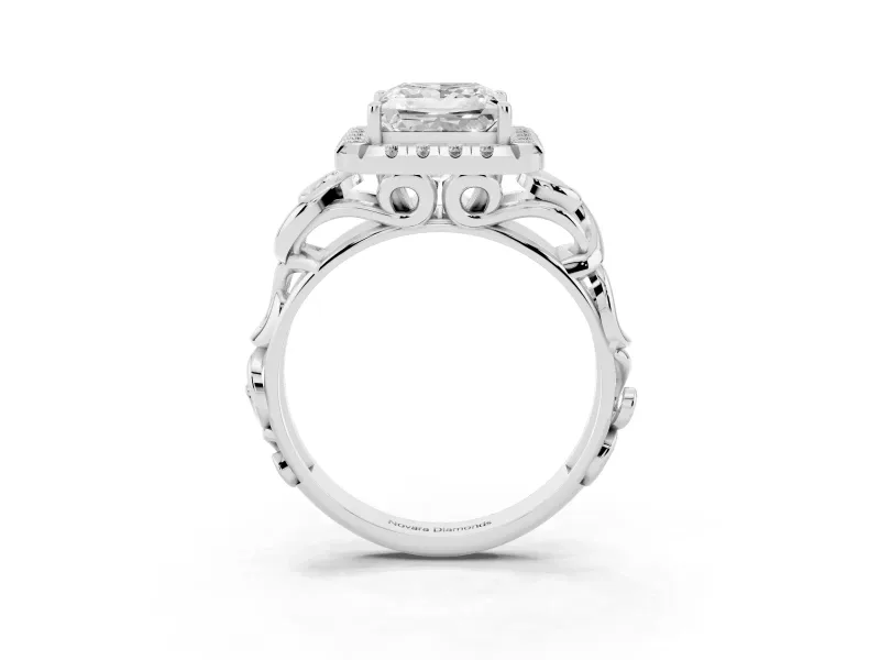 Princess Cut Diamond Halo Ring Set in Platinum with Scrollwork Band and Prong Setting