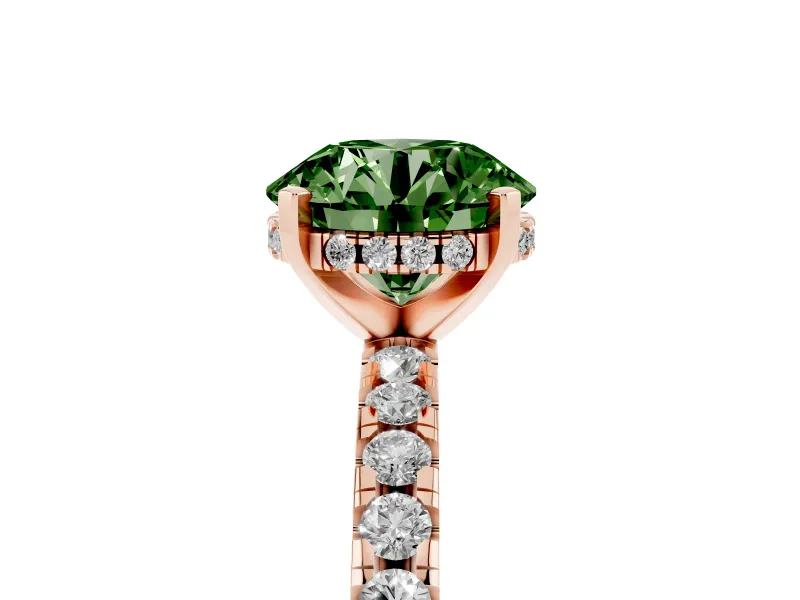 Round Hidden Halo Solitaire Engagement Ring Setting for a Fancy Green Lab-Grown Diamond | Pave Band | Rose Gold