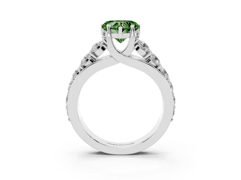 Heart-Shaped Graduated Engagement Ring Setting for a Fancy Green Lab-Grown Diamond | Platinum