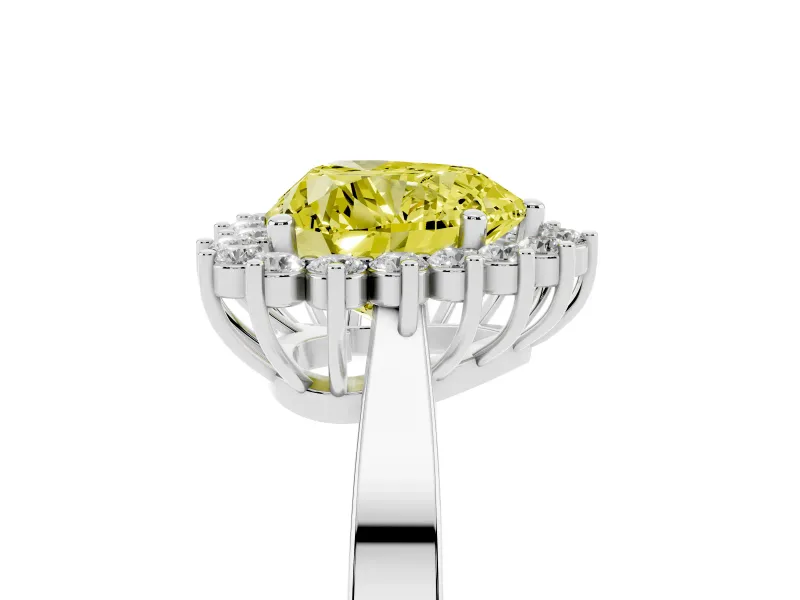 Fancy Yellow Heart Cut Diamond Halo Ring Set in White gold with Round Halo and Smooth Solitaire Band