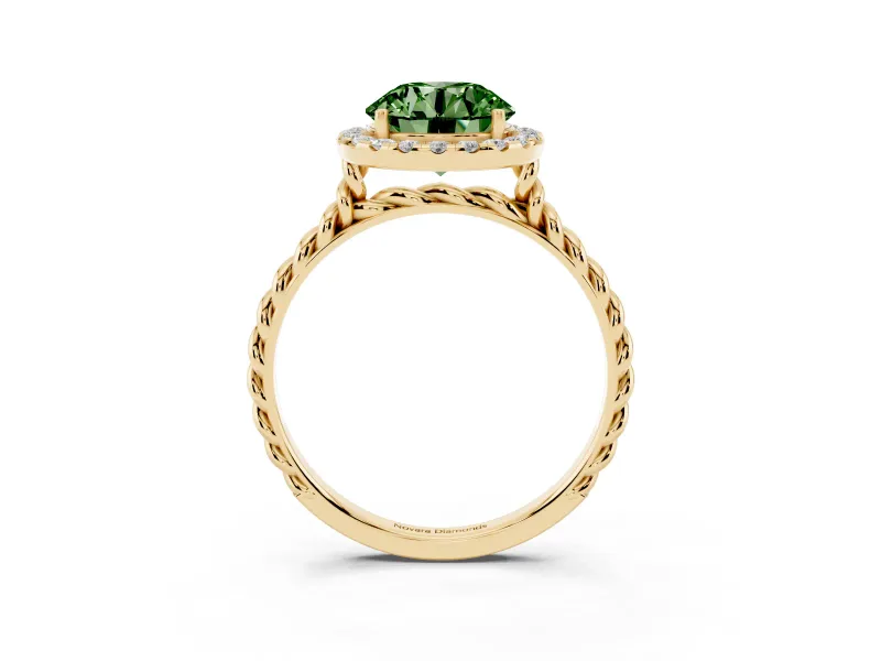 Round Rope Halo Engagement Ring Setting for a Fancy Green Lab-Grown Diamond | Yellow Gold